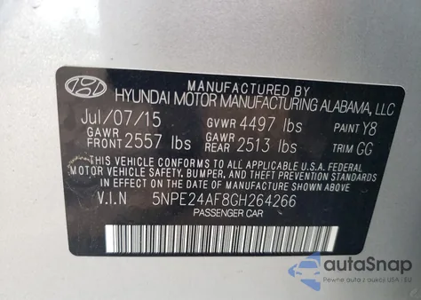 2016 Hyundai Sonata Se from USA, damaged, VIN 5NPE24AF8GH264266